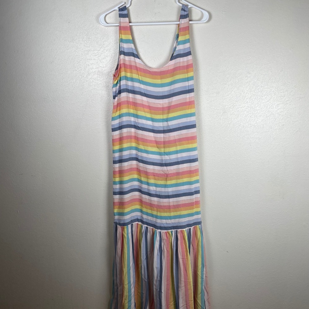 Self Contrast Rainbow Striped Maxi Dressβ Womens Medium Scoop Ruffle Hem